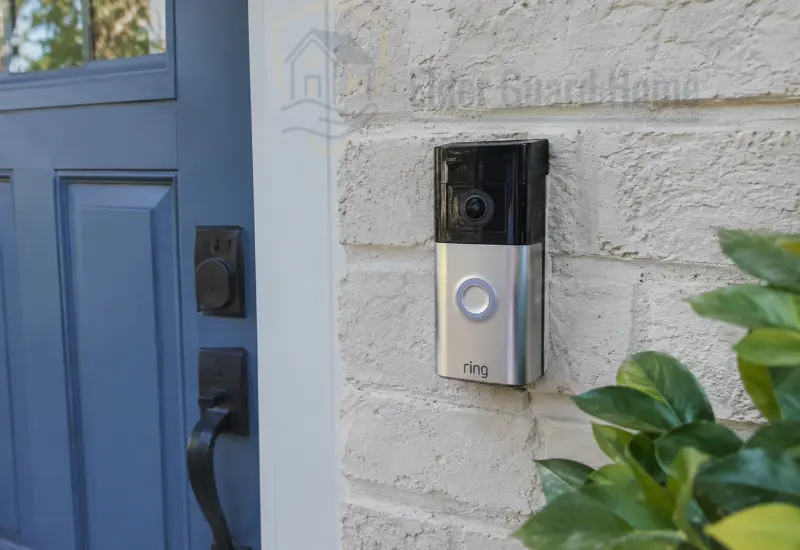 Learn how to install Ring doorbell without drilling. Battery-powered Ring video doorbell installed beside a home's front door without visible wall drilling.