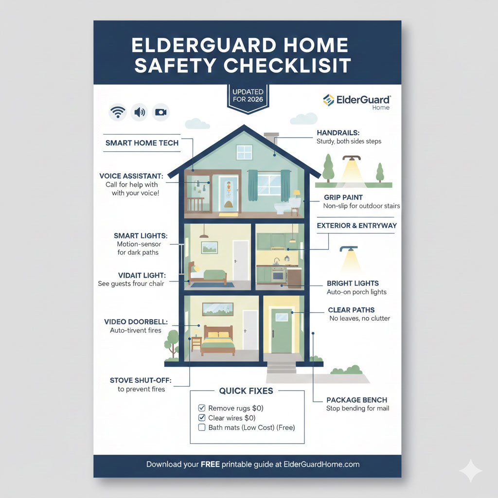 A room-by-room senior safety assessment checklist 2026 for seniors including smart home and exterior tips.