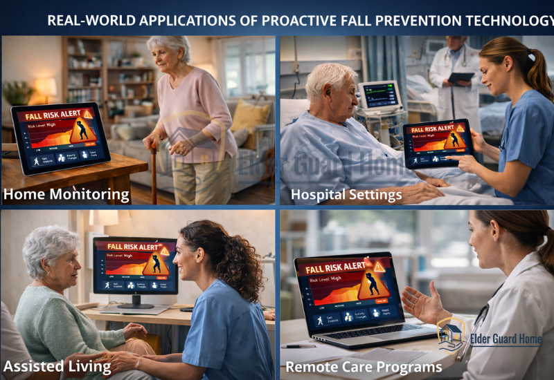 Real-world applications of proactive fall prevention technology in home monitoring, hospital care, assisted living, and remote care programs