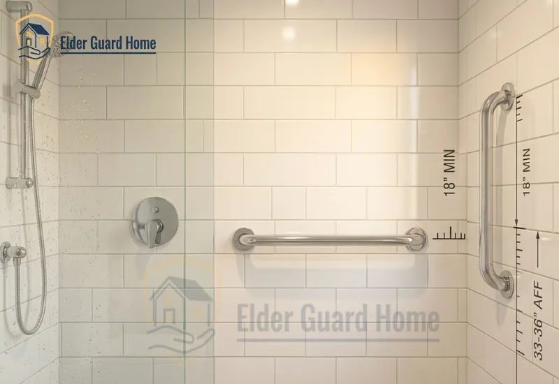 standard height for grab bar in shower — ADA compliant horizontal and vertical bars on shower wall
