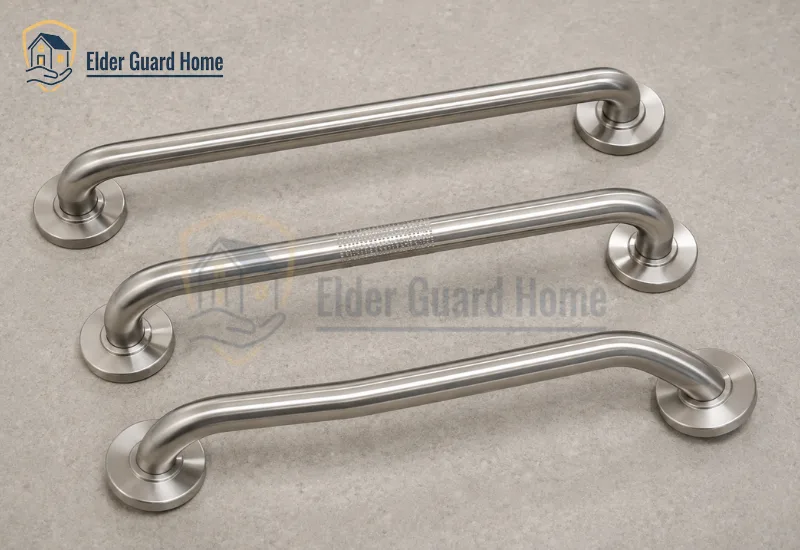 three shower handrails for the elderly compared side by side
