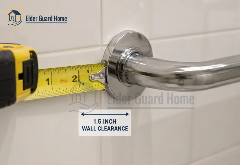 ada compliant grab bars specifications — diameter measurement and wall clearance on bathroom grab bar